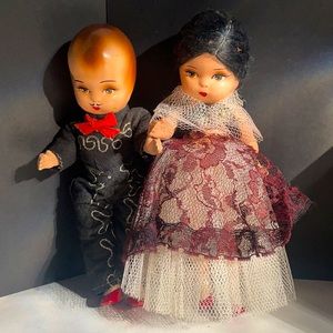 Vintage 1940's Mexican Latino Composition Boy and Girl Doll!